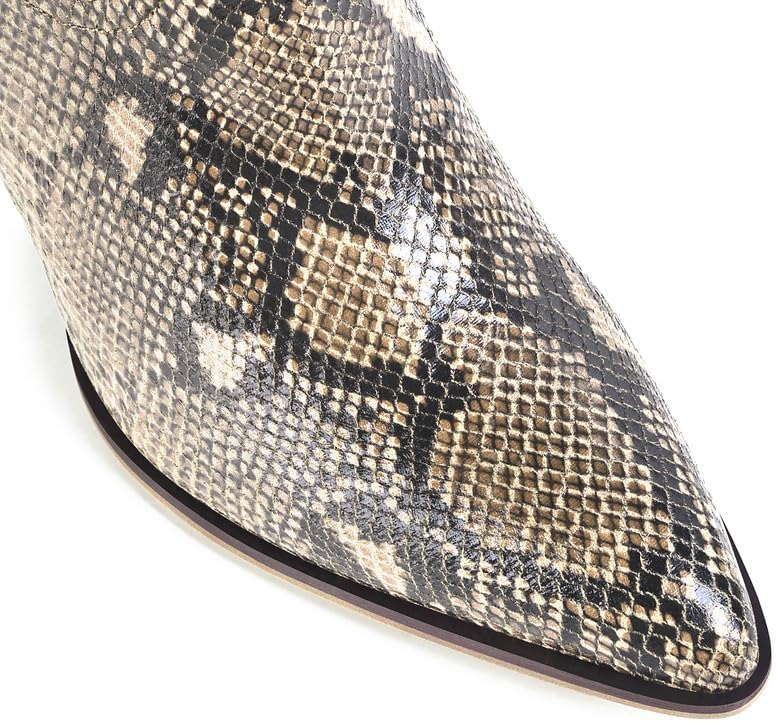 Snakeskin Ankle Boots for Women Pointed Toe Snake Booties Chunky Block Heel Pull on Snake Skin Fall Short Boot