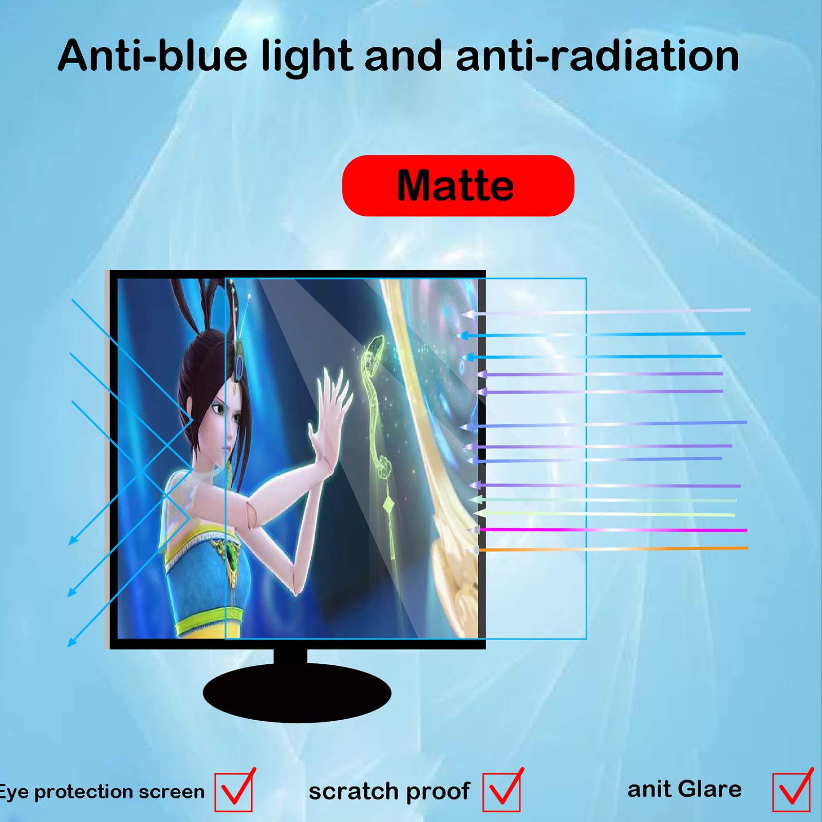 Protector de Pantalla de 20-24 Pulgadas Anti Luz Azul, Película Mate Antirreflejo, Lesiones contra Rasguños HD, Compatible con LCD, Led, 4k OLED, QLED,Matte-24.6inch(531x299mm)