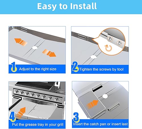 Miniatura 8 de Bandeja de grasa de repuesto para parrilla con bandeja de recepción, bandeja de goteo universal ajustable de 25 a 34 pulgadas, bandeja de grasa de