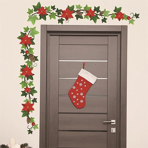 Miniatura 4 de Calcomanía de pared de vid de flores de Navidad, diseño de plantas verdes naturales para bricolaje, vinilo extraíble para Navidad, fiesta, sala de