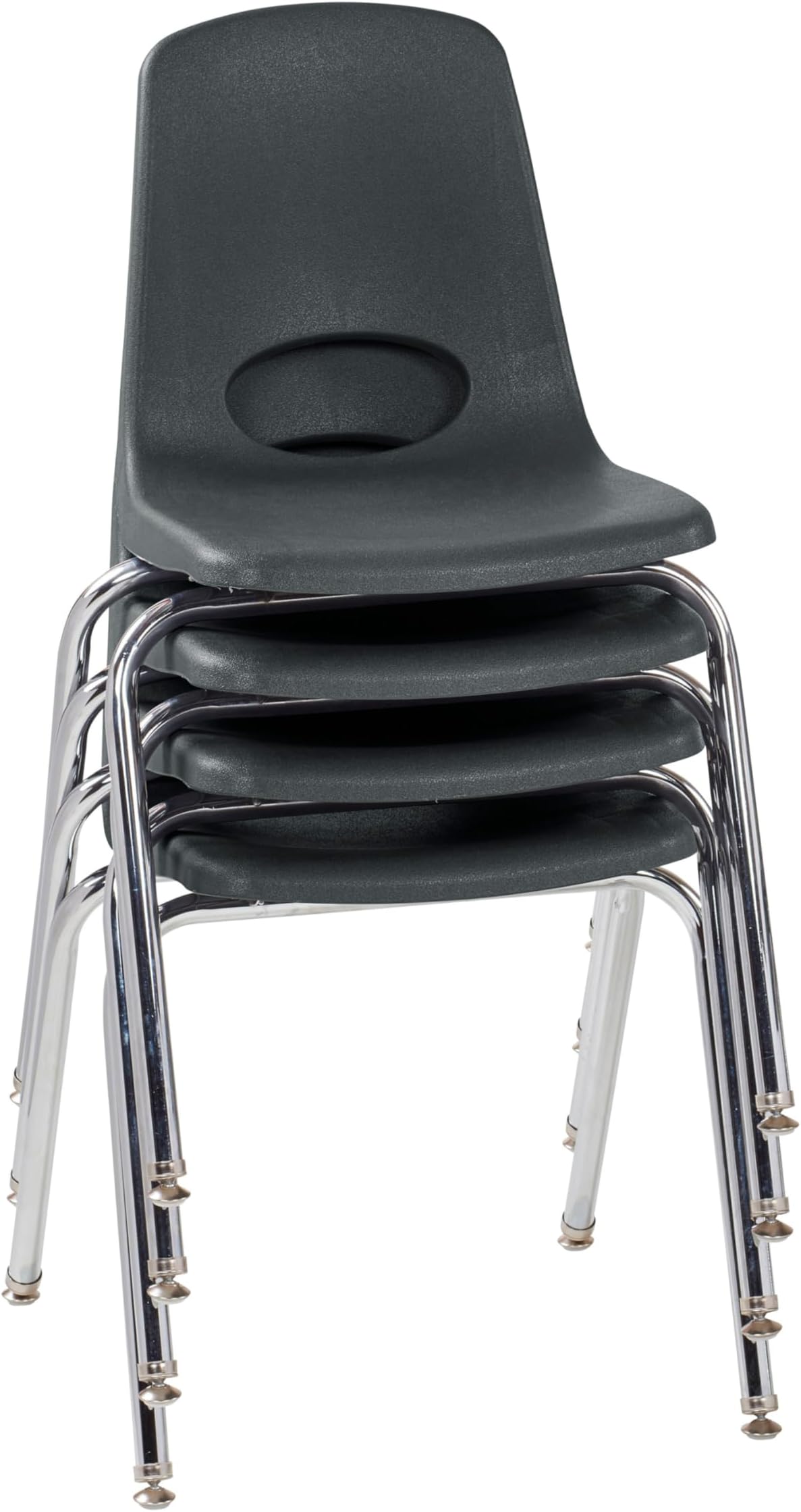 FDP 18" School Stack Chair,Stacking Student Seat with Chromed Steel Legs and Nylon Swivel Glides For In-Home Learning, Classroom or Office - Black (4-Pack), 10384-BK