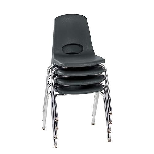 Vista 14 de FDP 10384-NV - Silla escolar apilable de 18 pulgadas, asiento apilable para estudiantes con patas de acero cromado y deslizadores giratorios de Azul