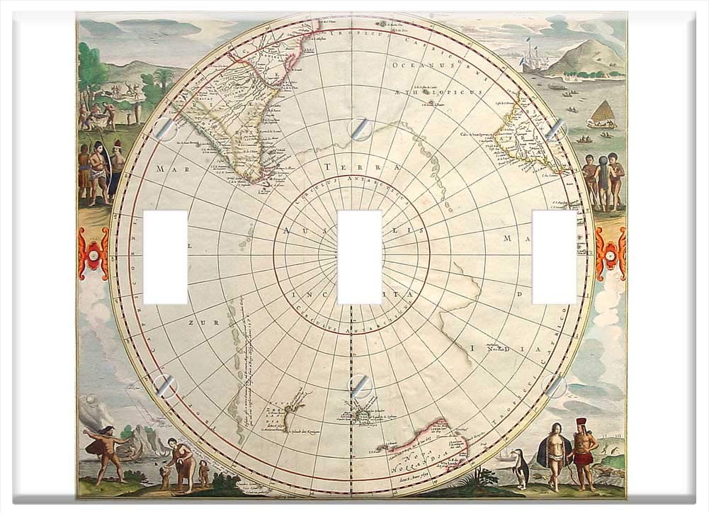 Switch Plate Triple Toggle - Map Poles Pole Travel Global World Globe