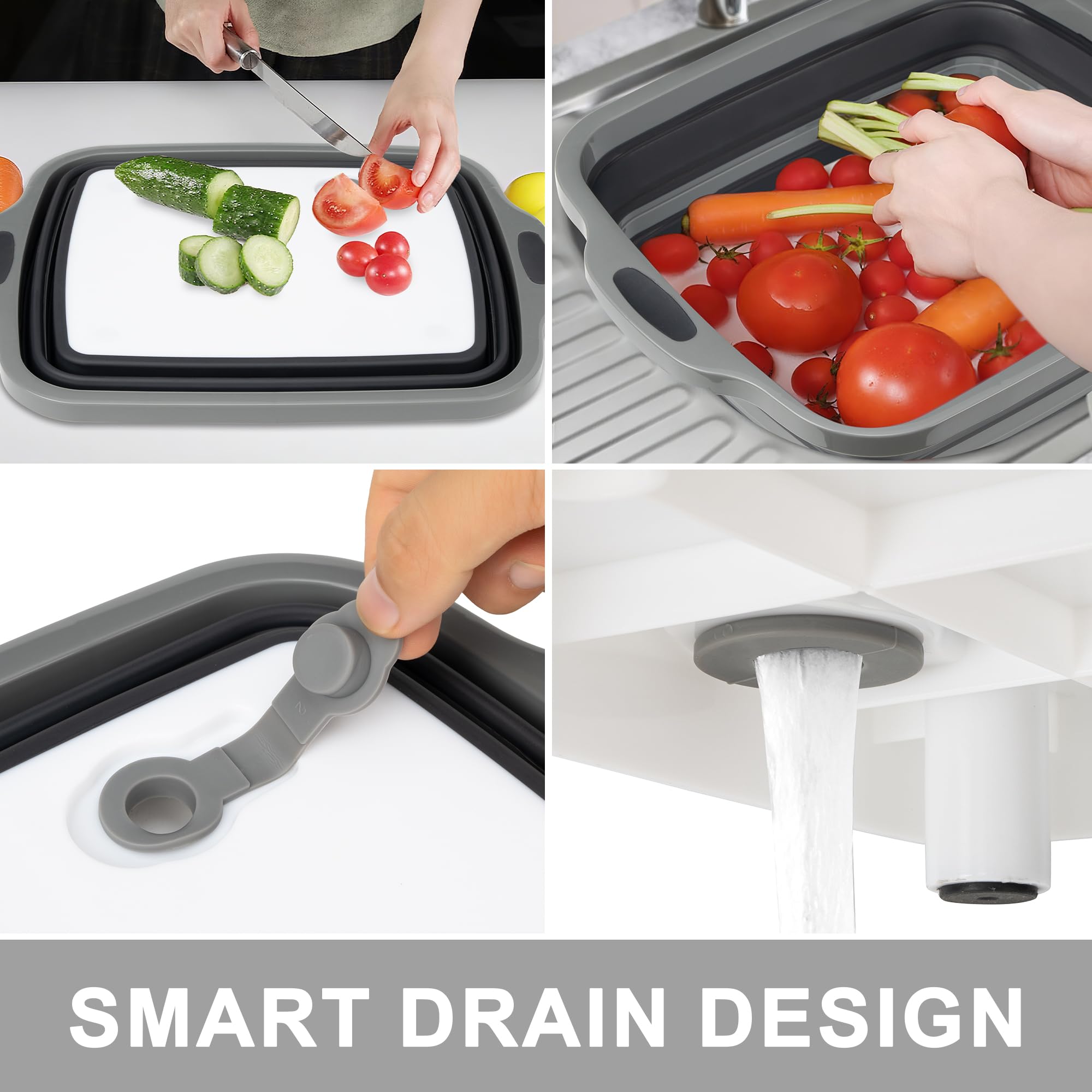 Tiawudi Große Faltbare Grill-Vorbereitungswanne mit Deckel (16 l), Faltbare Campingspüle mit Sieb, Schneidebrett, Geschirrbecken für Küche, Schüssel, Gemüse und Obst, Aufbewahrungskorb für Picknick