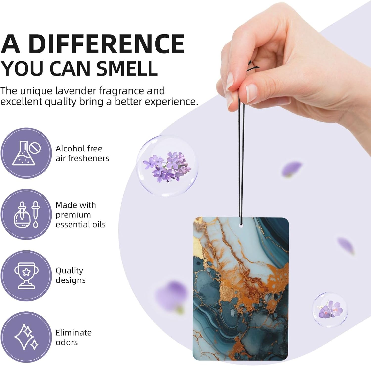 Car Air Freshener 24 PCS Teal And Gold Marble Hanging Car Air Fresheners Auto Interior Decor Card Freshener Strong Scented Card Lavender Cars Scents for Office Bedroom Close Drawer Rectangle