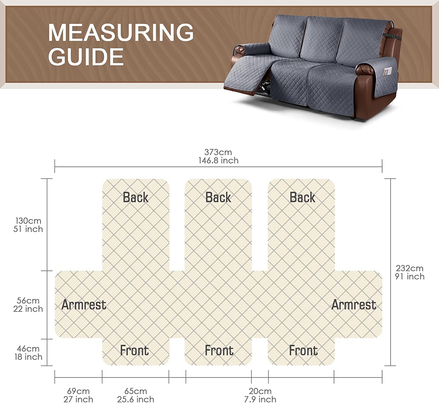 Funda de Silla Relax Antideslizante Funda para Sofá, Funda Sillón Reclinable Impermeable con Reposabrazos y Bolsillos, Fundas de Muebles para el hogar con mascotas y niños (Gris Oscuro,3 Plazas/Sofá)
