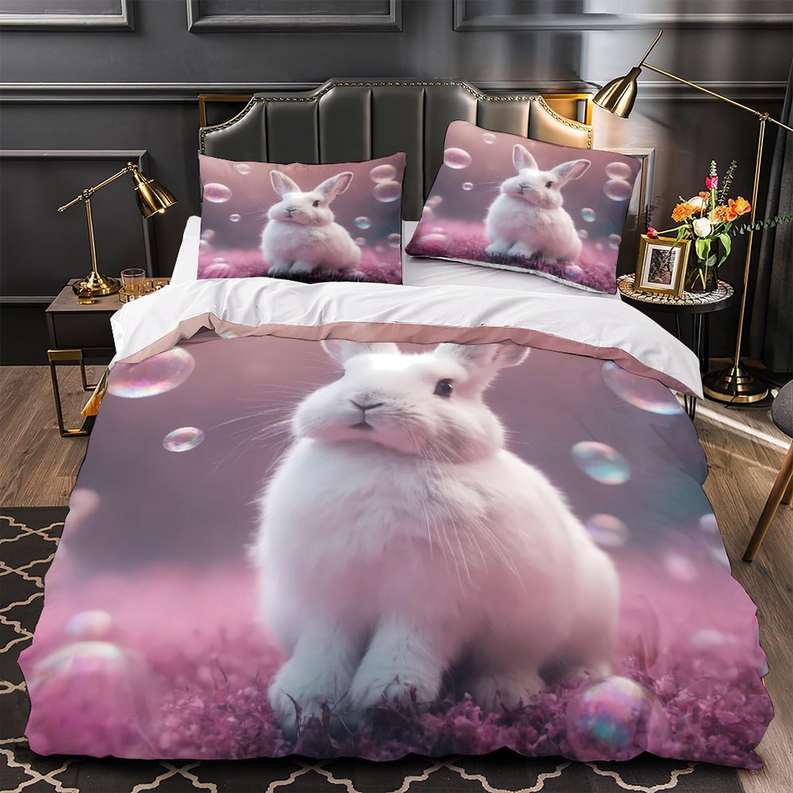 Housse de Couette Lapin 3D pour la Chambre des Invités ou un Lit Parental King Size