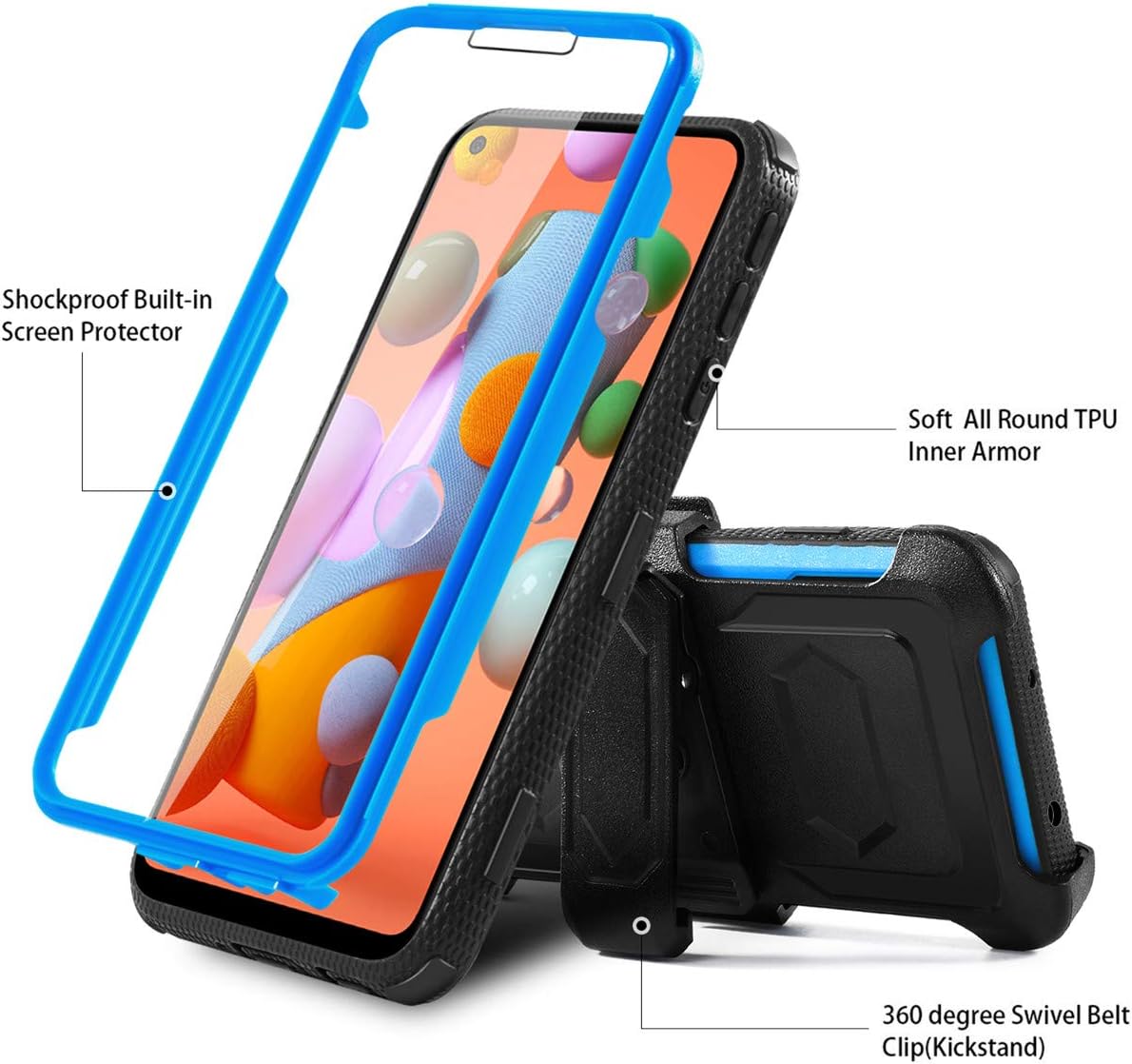 Numy Samsung A11 Case, Galaxy A11 case with Belt Clip Screen Protector Kickstand Heavy Duty Shockproof Rugged Bumper Cover case for Samsung Galaxy A11 for Women Men Girls Boys-Blue