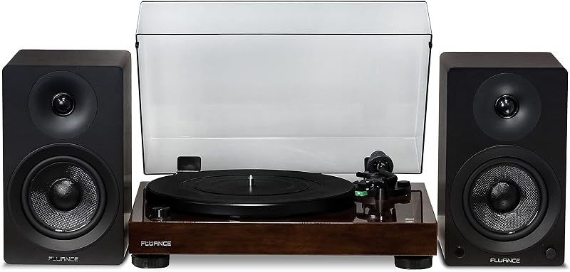 RT81 Elite High Fidelity Vinyl Turntable with Ai41 Powered 5" Stereo Bookshelf Speakers, Diamond Stylus, Belt Drive, Built-in Preamp, 90W Class D Amplifier, Bluetooth (Natural Walnut)
