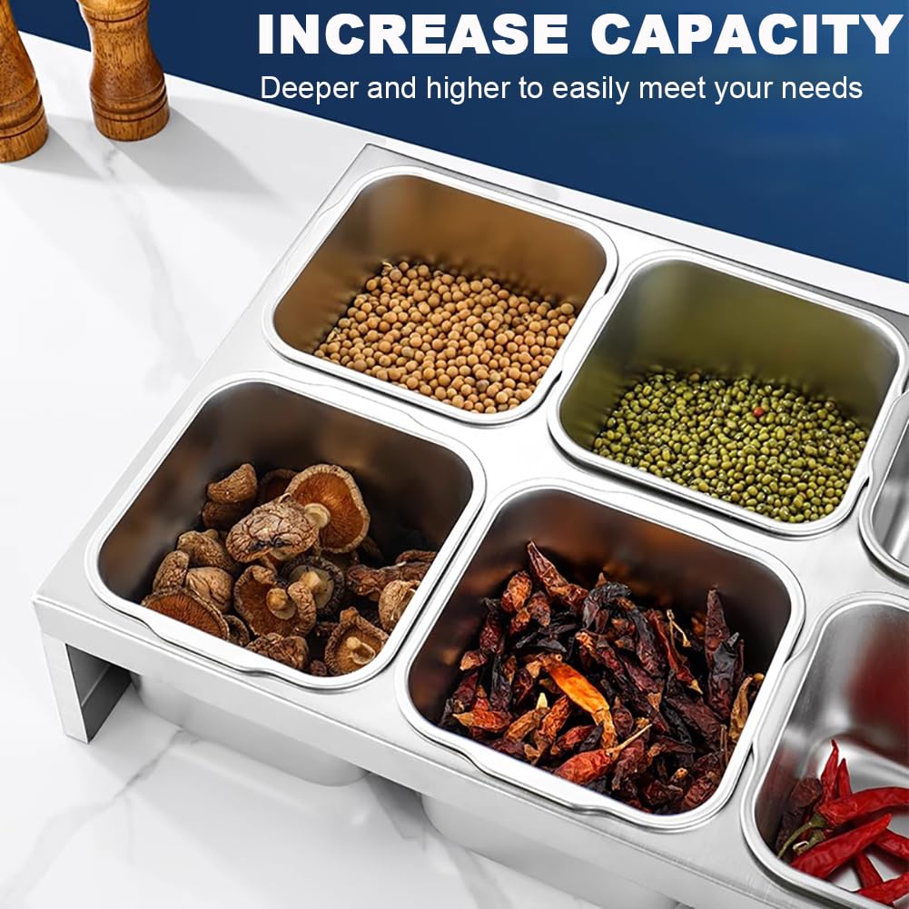 Juego de cajas de especias de acero inoxidable de gran capacidad, dispensador de especias para encimera con tapa y cuchara, organizador de almacenamiento de frutas y azúcar, accesorios para horno de