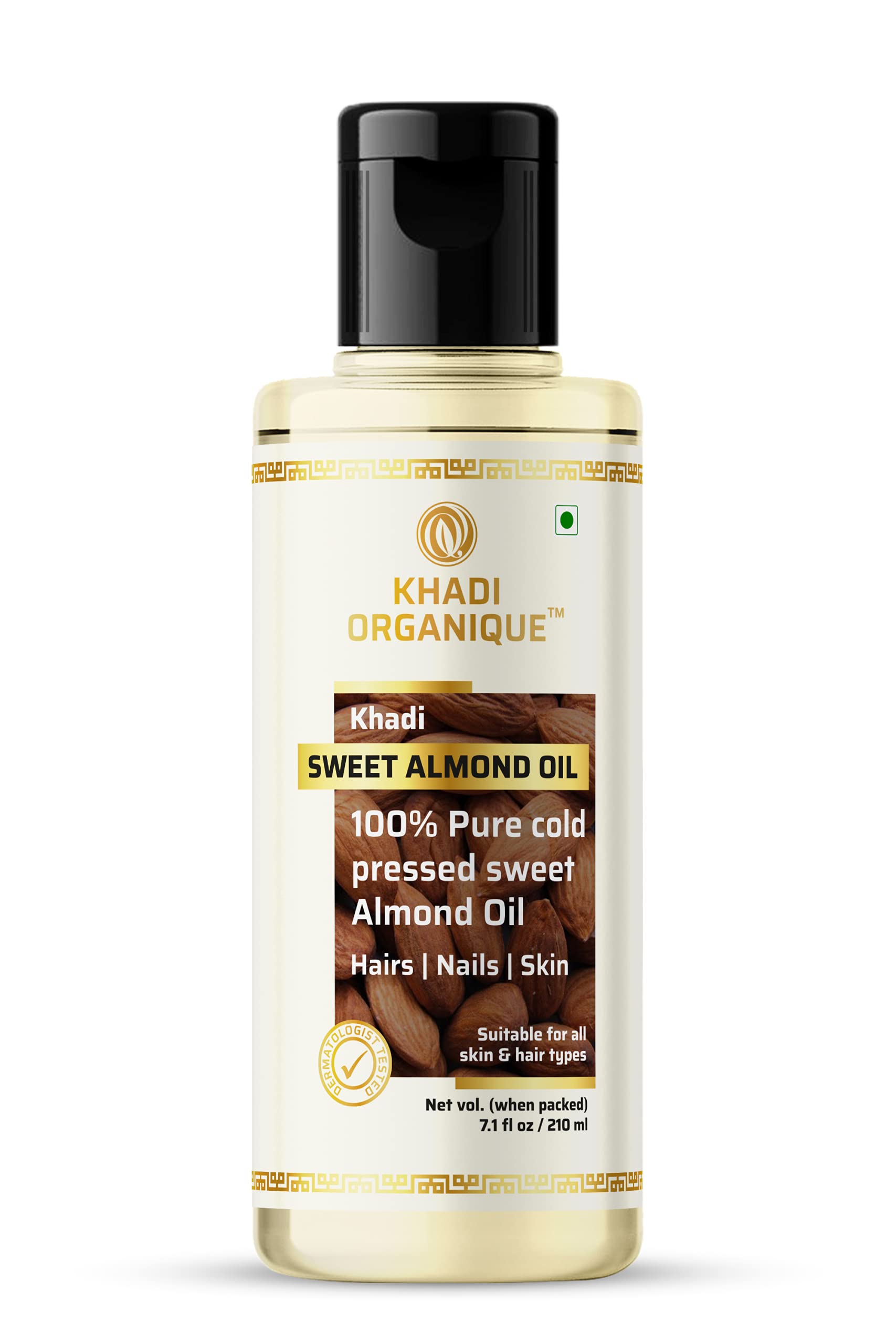 Khadi Organique Sweet Almond Oil 100% Cold Pressed for Hair, Skin & Anti-Ageing Face Care 210 ML (Pack of 1)-image-19