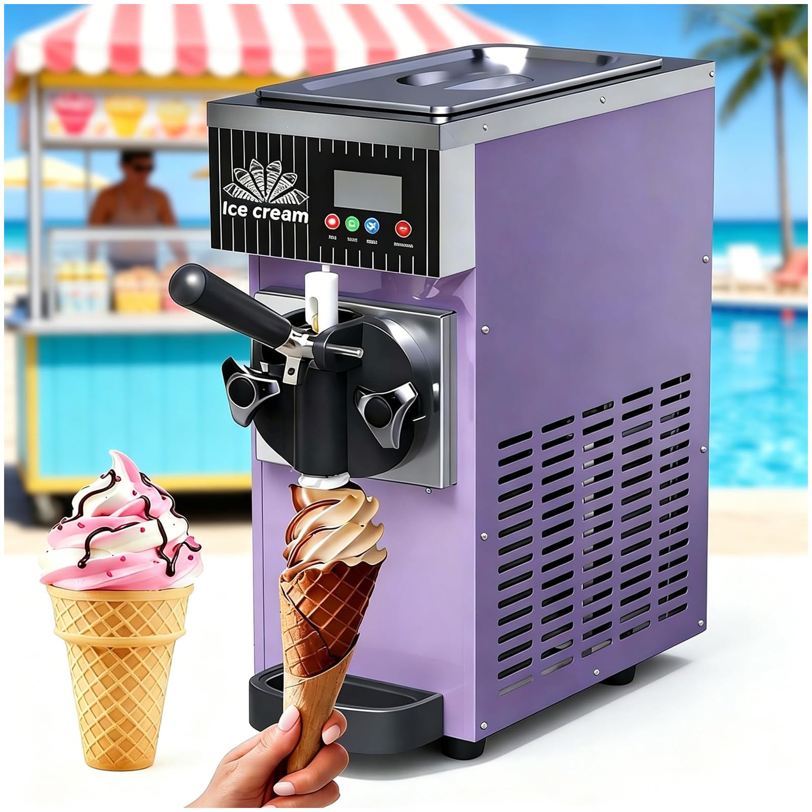 ZEEKYFOR Soft Serve Ice Cream Machine for Home, Countertop Commercial Ice Cream Maker with Pre-Cooling, Auto Clean, LCD Panel, Single Flavor 3.5L Purple