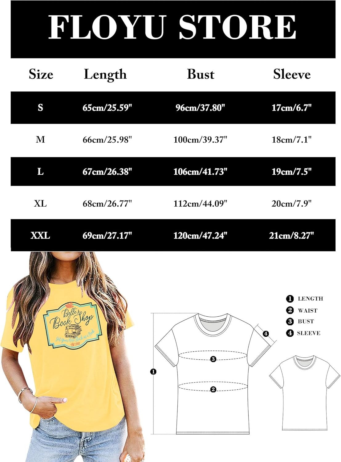 FLOYU Women Belle's Book Shop Shirt Princess Belle T-Shirt Book Lover Tops Casual Magic Kingdom Short Sleeve Shirt - Image 6