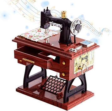 Retro Sewing Box - Vintage Hand Crank Desktop, Music Ornament Collectible, Nostalgic | Mechanical Retro Mini Gift for Clothing Stores Home Workshop Party Studio Office Display Uses