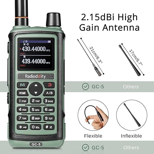 Miniatura 6 de Radioddity GC-5 Radio bidireccional de doble banda, radioaficionado de mano de largo alcance con batería de 1800 mAh, antena de alta ganancia, LCD a