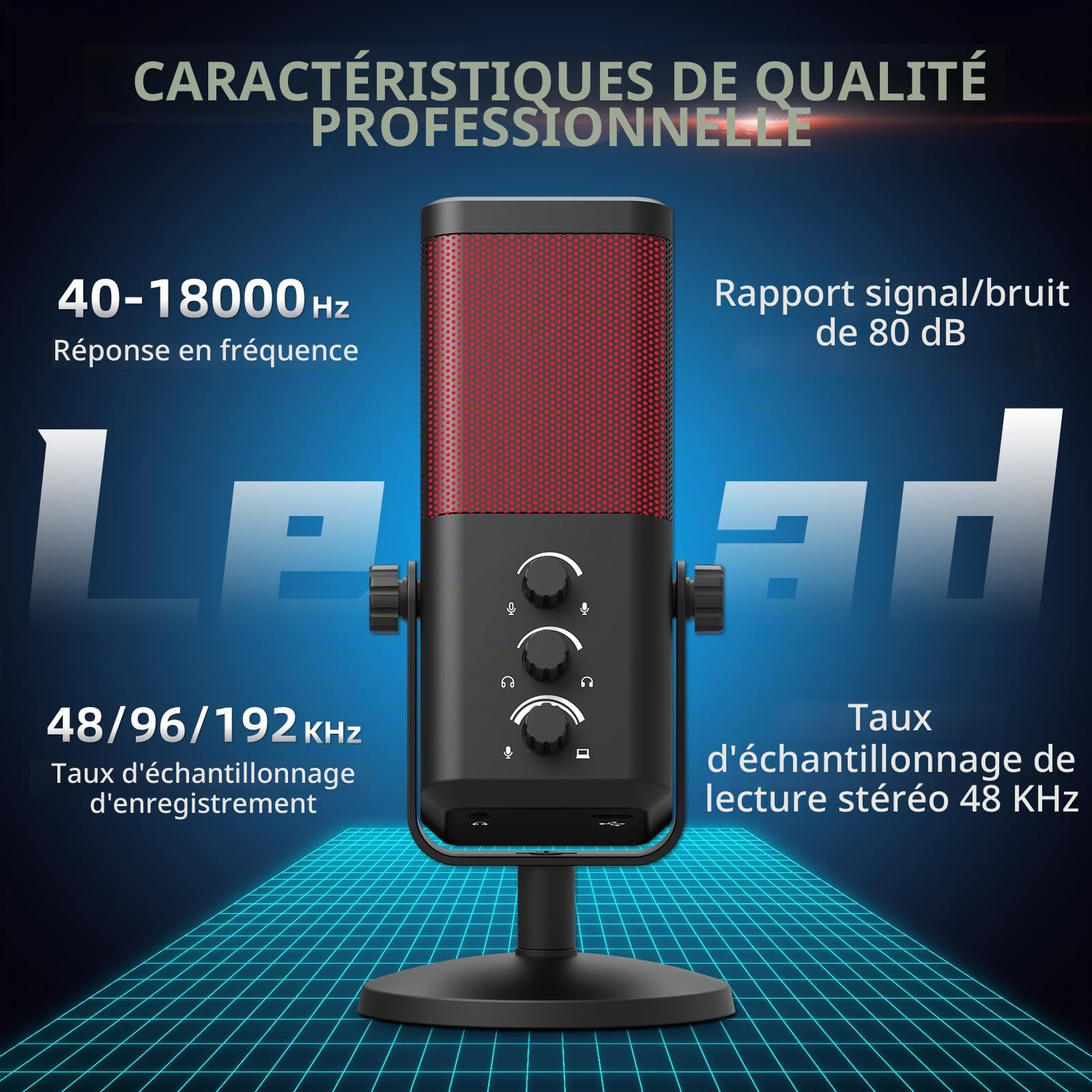 XTUGA M7 Microphone Dynamique pour Streaming Gaming avec éclairage RGB, Microphone à condensateur pour Ordinateur avec réduction du Bruit et Surveillance en Temps réel pour Podcast