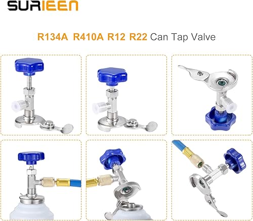 Miniatura 5 de Manguera de carga R134A R12 R22 AC con manómetro, kit de manguera de recarga de refrigerantefreón de CA de 51 pulgadas con puerto SAE de 14 pulgadas