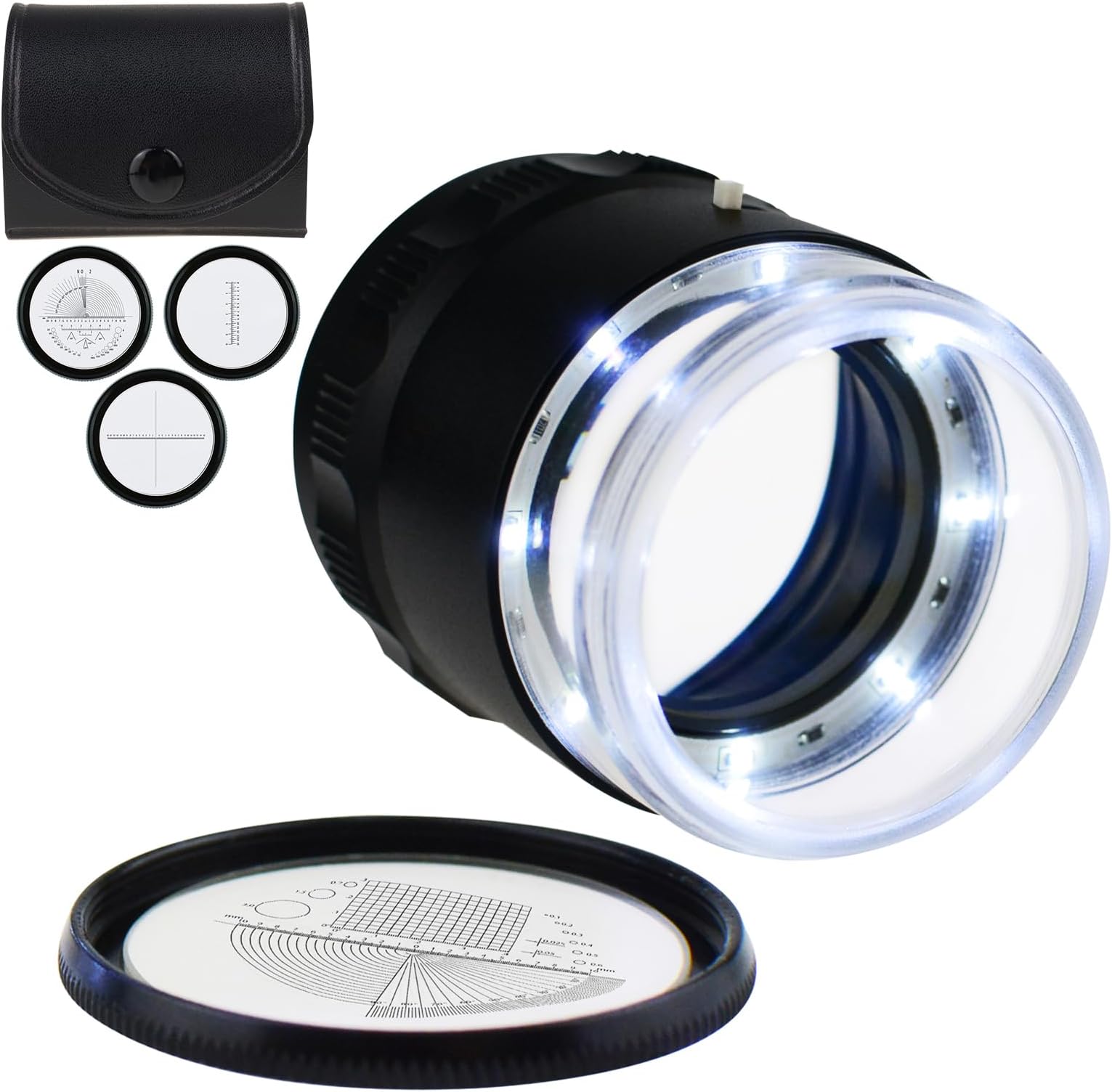 10x Jewelers Loupe, Illuminated Magnifying Glass, Portable Pocket Reading Magnifier with 25mm with LED Focused Eye Loupe Magnifier for Gems,Coins, Interchangeable Reticle Scale (4 Scale Glass)