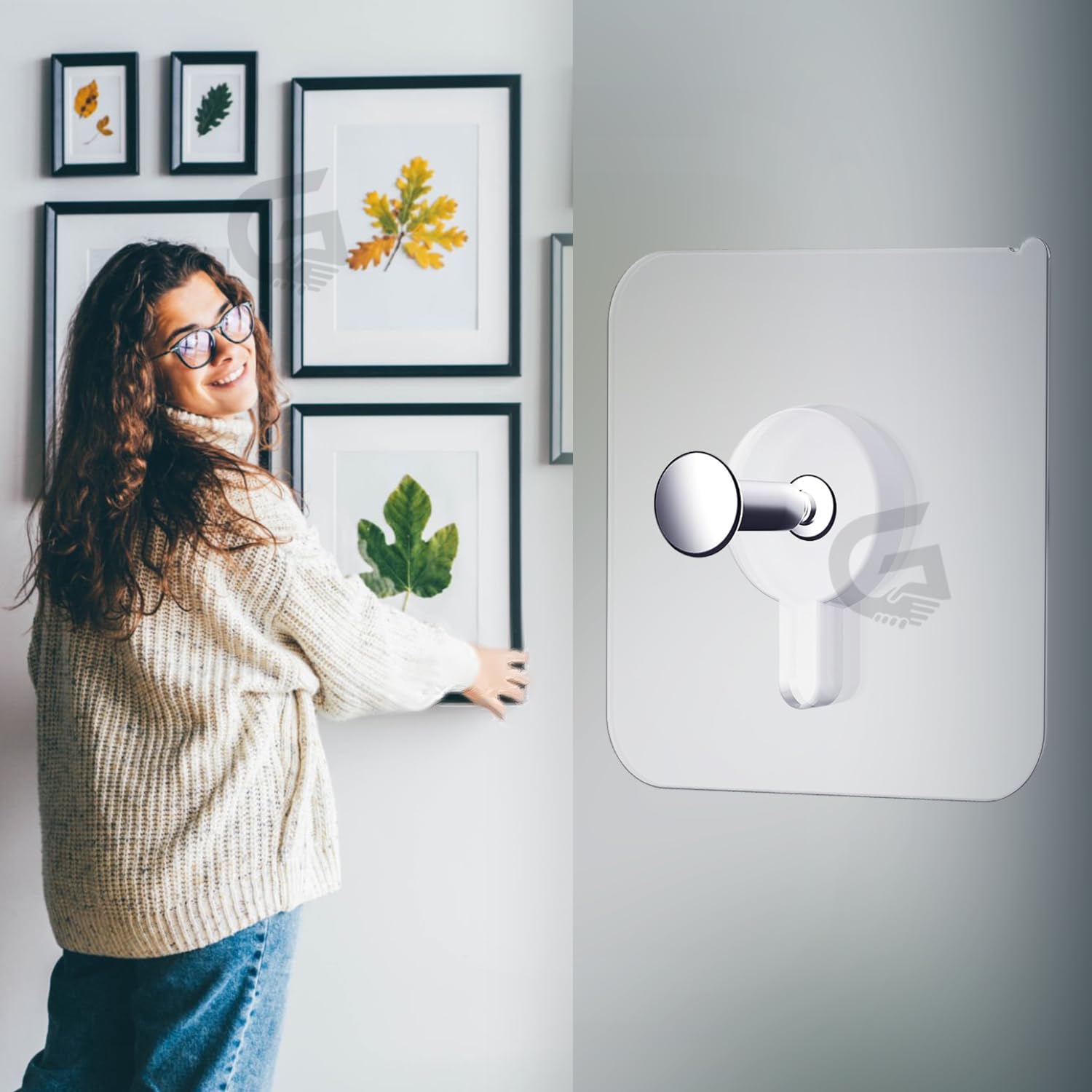 GRISHVA 10 Pieces Self Adhesive Heavy Duty Photo Wall Hook No Drilling Installation for Use Inside Home & Kitchen - Stainless Steel, Transparent-image-18