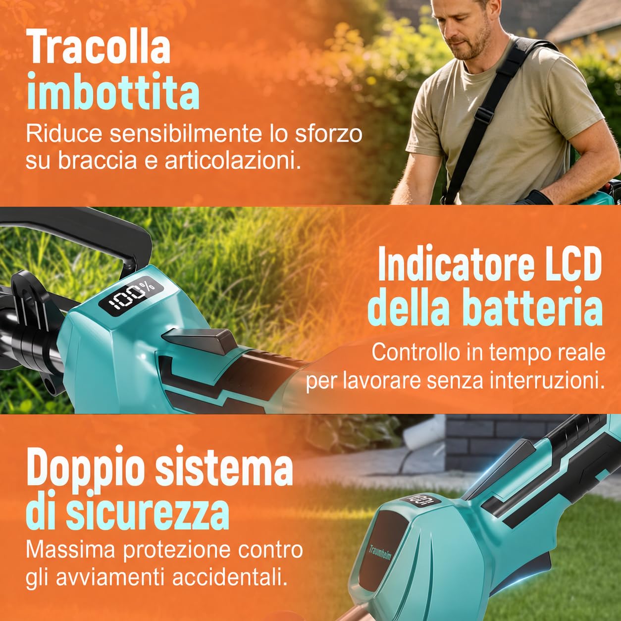 Decespugliatore a Batteria 4 in 1 Brushless con 950W, 2 Batterie 4,0 Ah