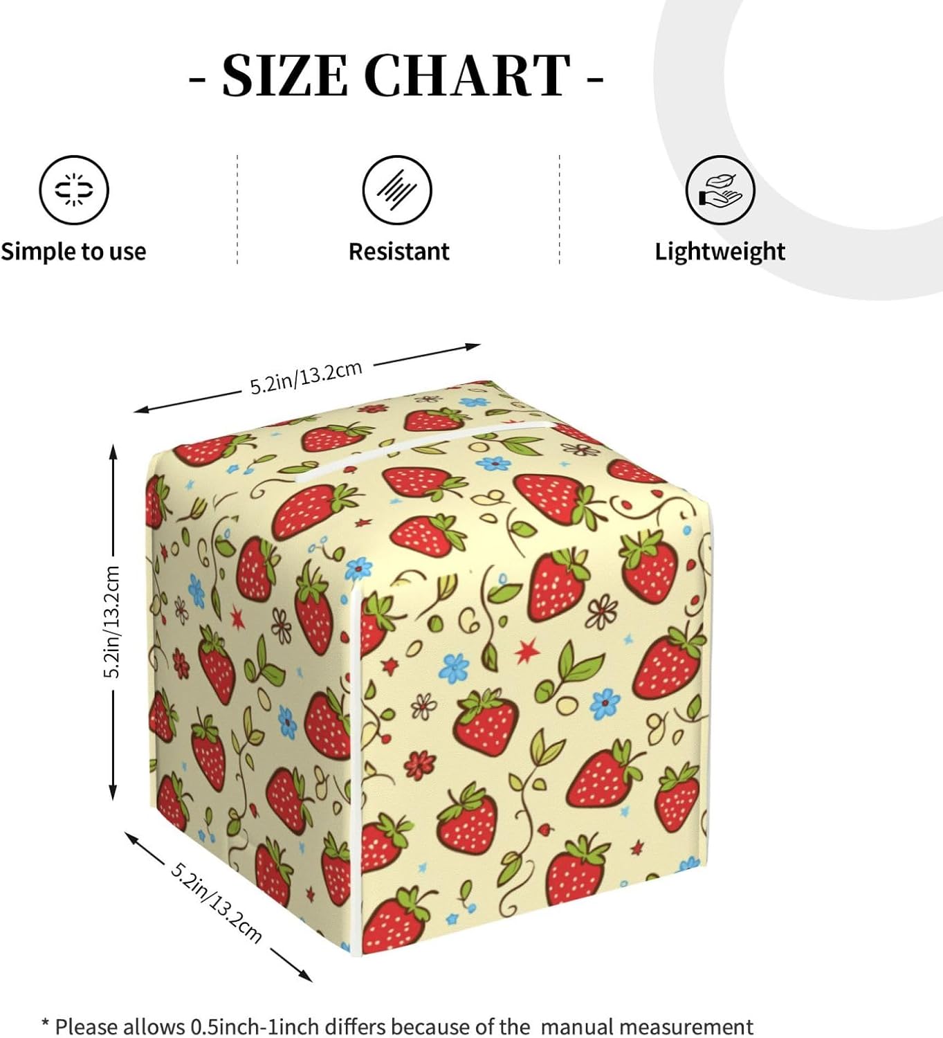 Cute Strawberry Flower Doodle Tissue Box Cover Square, Waterproof Leather Tissue Box Holder Portable Dispenser Modern Home Decoration for Bathroom Car Nightstand Vanity image 2