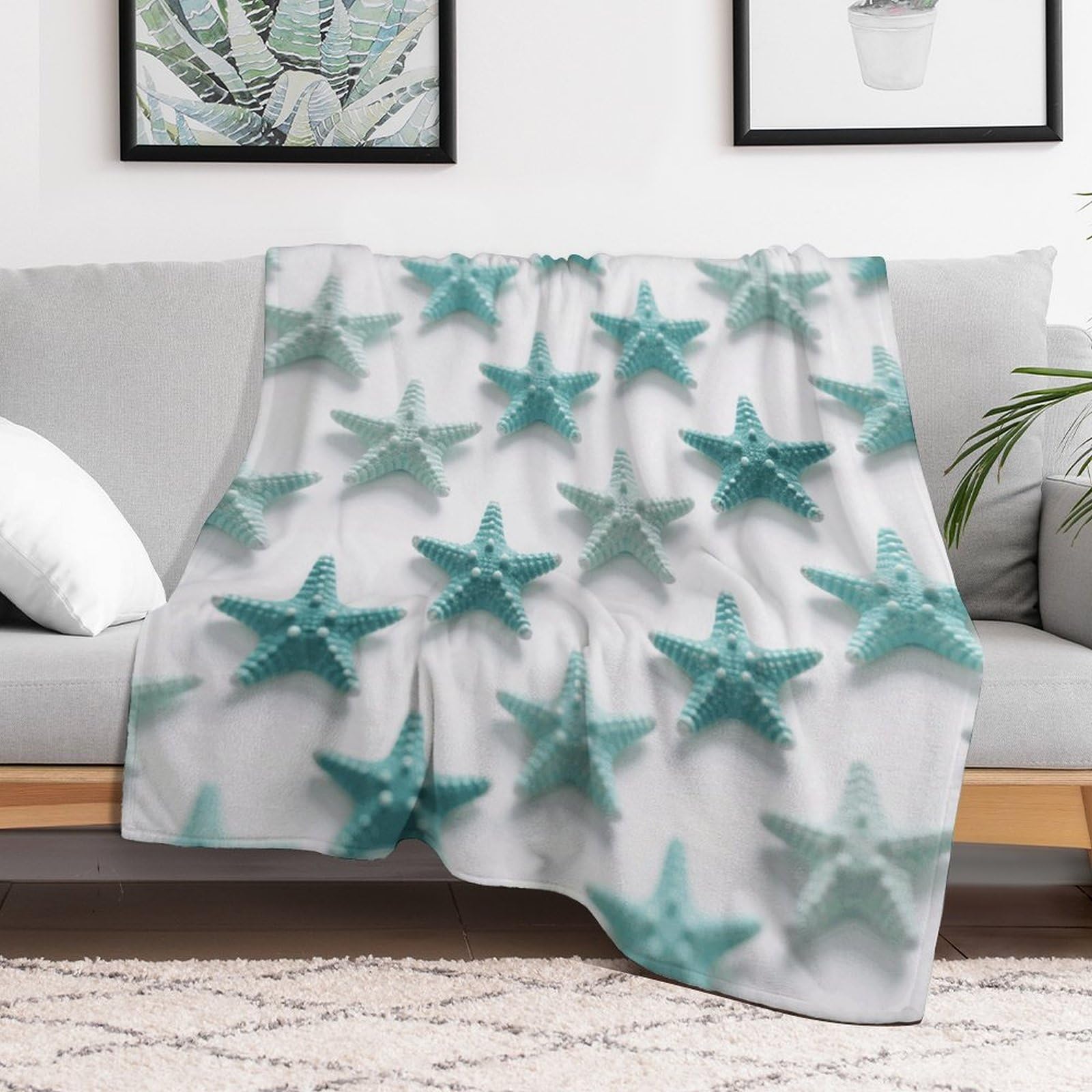 Custom Starfish Blanket Lightweight Flannel Fleece Throw for Couch Sofa Bed Luxury Soft Cozy Plush Lap Bedtime Blanket for All Seasons Bedroom Home Decor Gifts 50x60