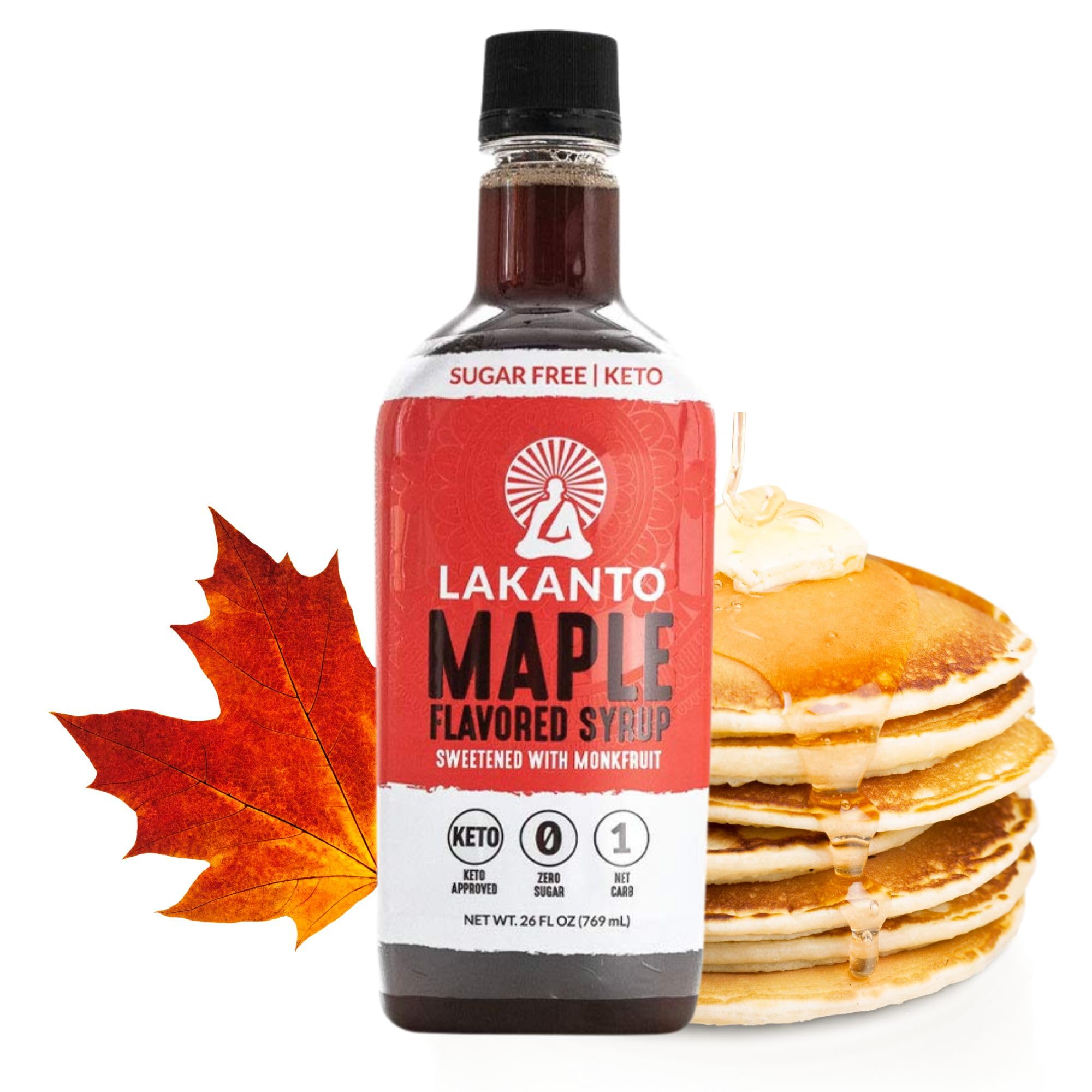 Lakanto Sugar Free Maple Syrup - Monk Fruit Sweetener, Keto Diet Friendly, Vegan, 1g Net Carbs, Pancakes, Waffles, Oatmeal, Coffee, Tea, Granola, Frosting, Marinade, Dressing (26 fl oz)
