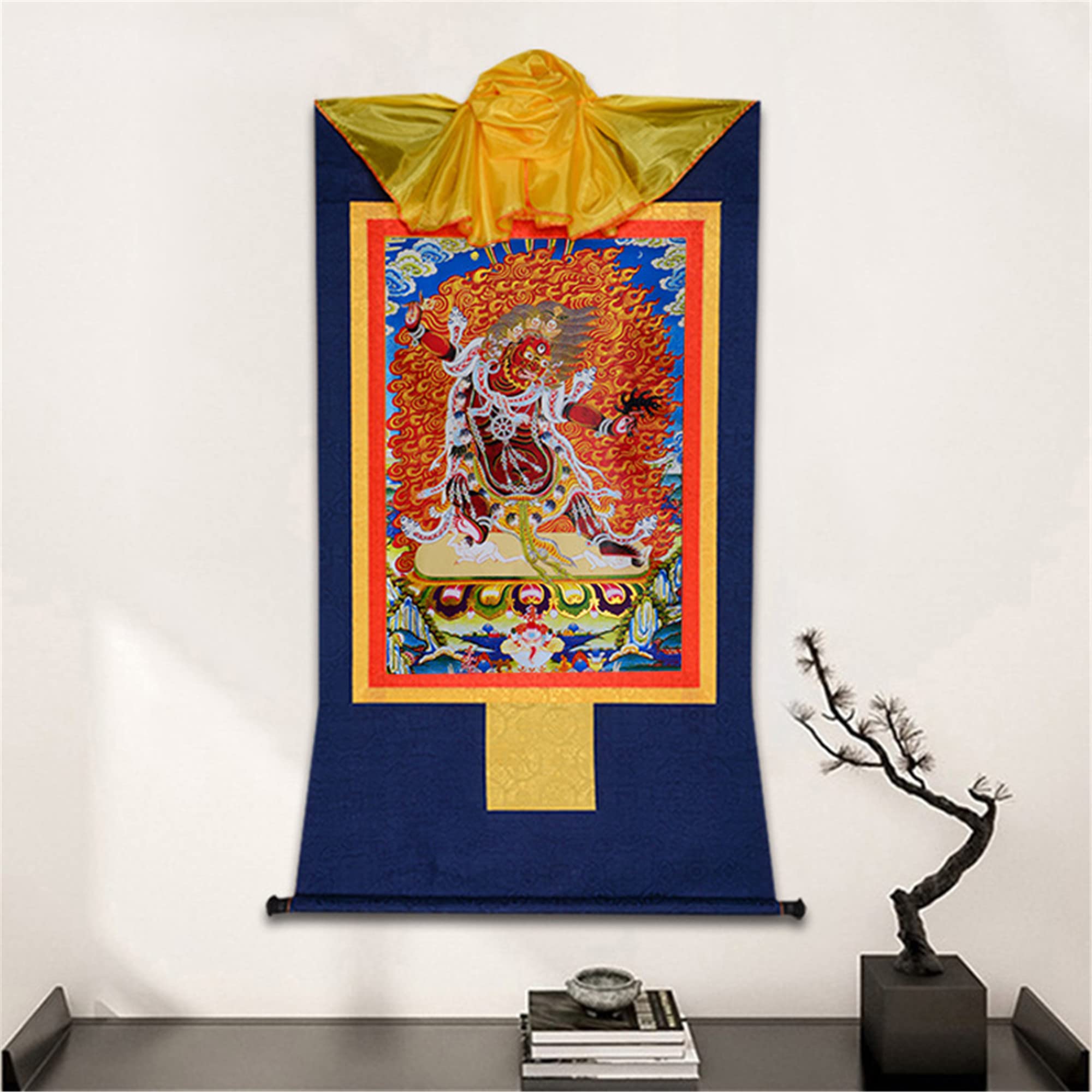Gandhanra Thangka Tibetische Wandbehang,Guru Dorje Drolo Thangka,Heißgeprägter Buddha Wandteppich für Zen Wohnkultur, Meditation, Spirituelle Entspannung und Ruhe