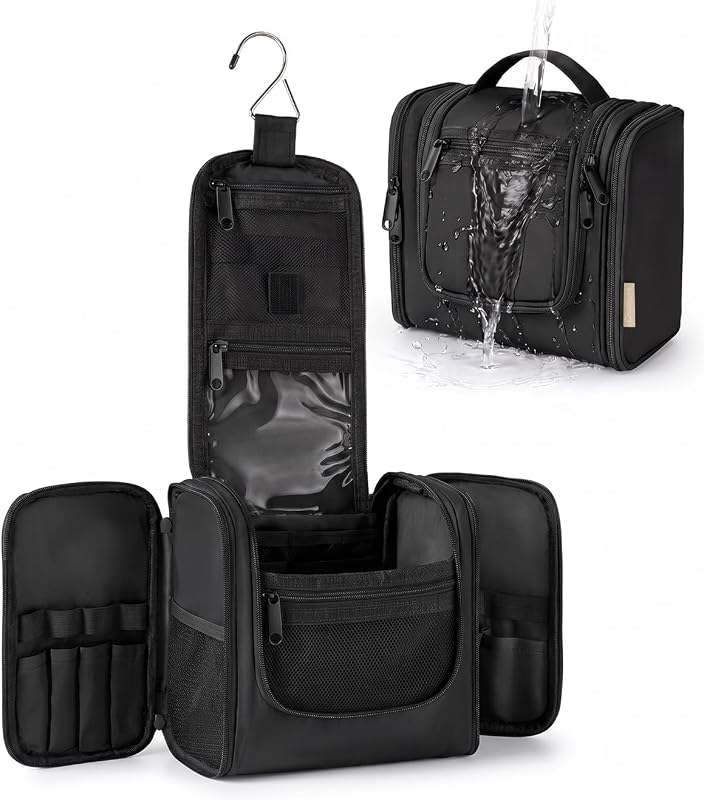 Necessaire suspensa de viagem Chakipee com gancho, organizador para cosméticos e itens de higiene, poliéster, preta, média
