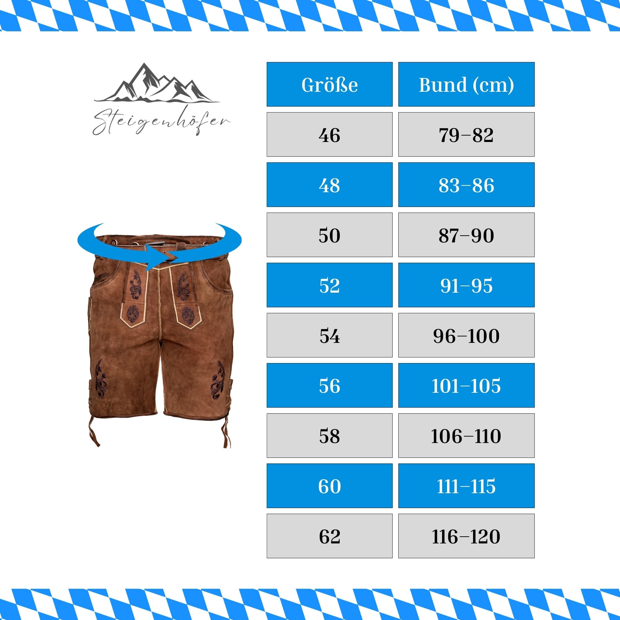 STEIGENHÖFER Vintage Trachten Lederhose für Herren im Antik-Look mit passendem Gürtel, echtes Premium Ziegenleder, Gr. 46-62