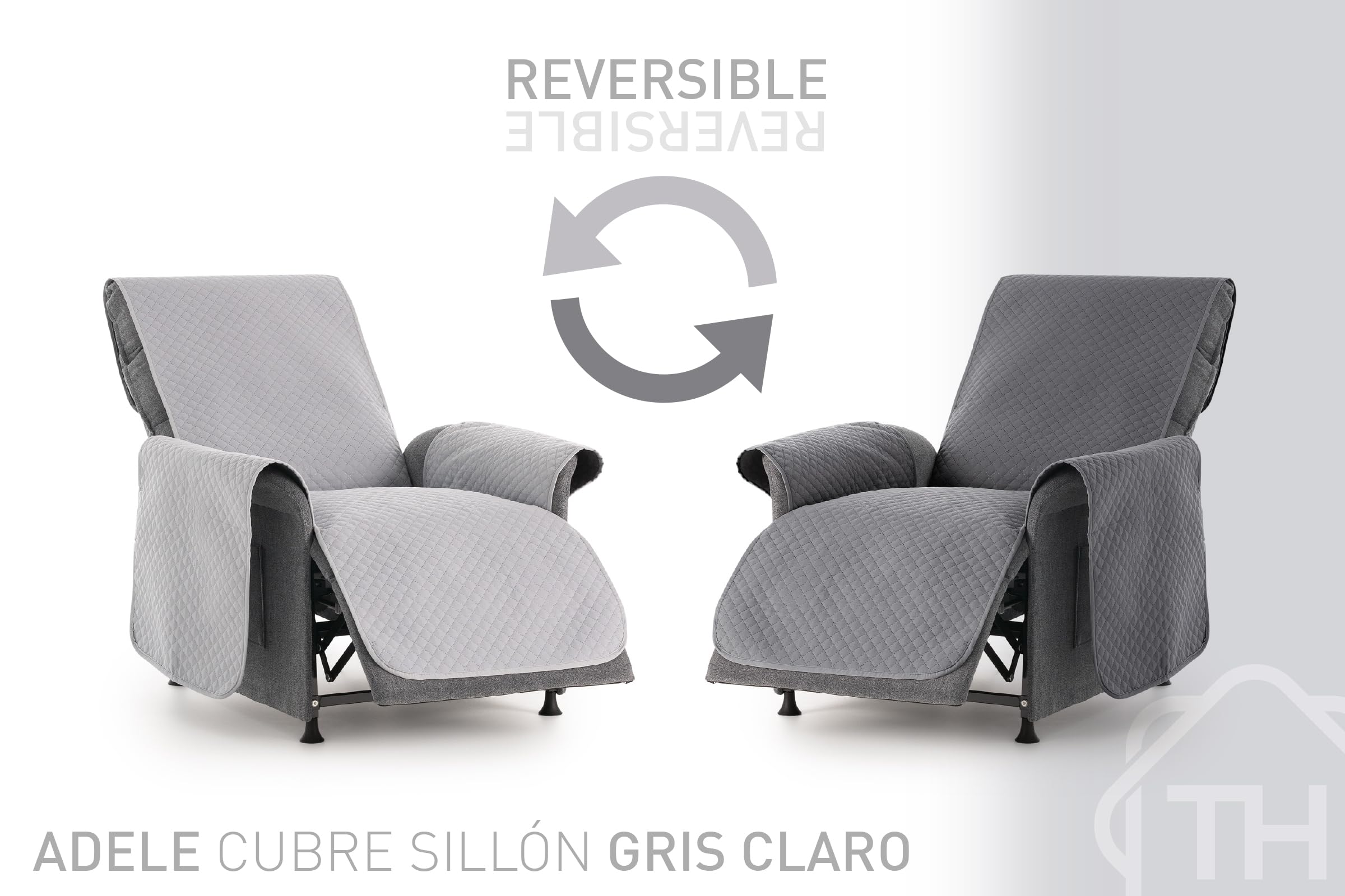 textil-home Salvadivano Trapuntato Copridivano ADELE 1 posti/Copripoltrona Reversibile. Colore Grigio chiaro