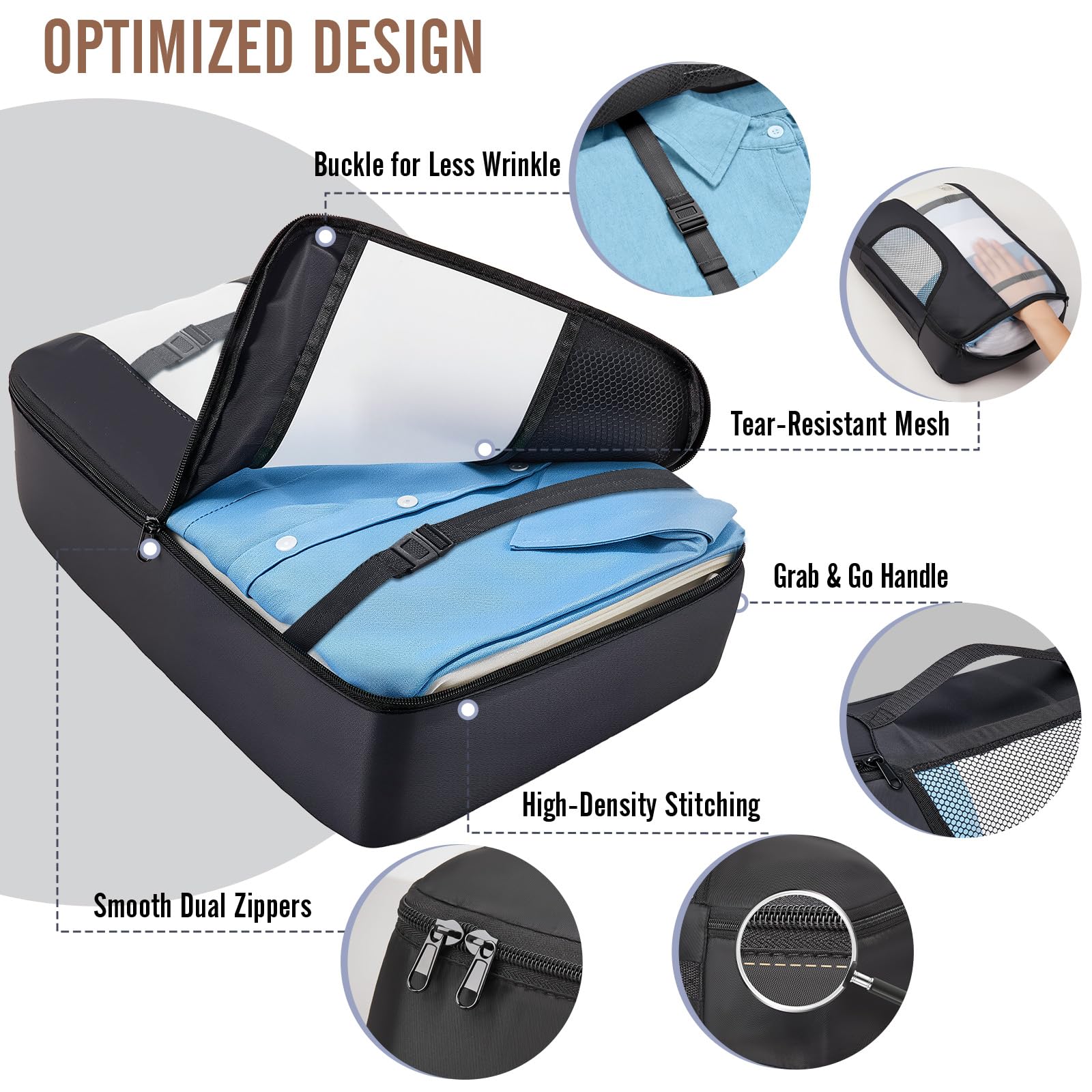 Veken 9 Set Packing Cubes for Travel,Anti-Wrinkle Buckled Suitcase Organizer with Shoe,Toiletry,Makeup Bag,Carry On Luggage Bag with 99+ Count Mesh Holes for Airplane & College Dorm Essentials view 5