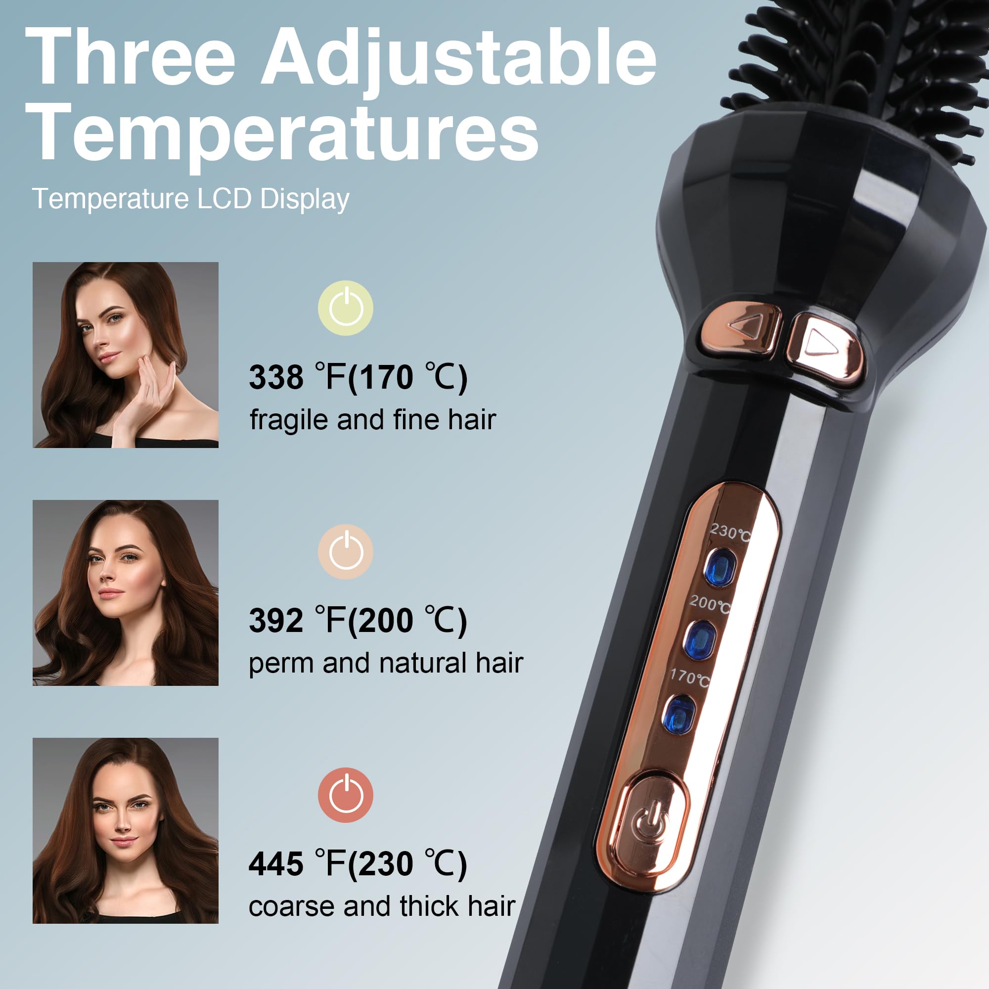 ECOJIA Rotating Curling Iron Brush 3/4 Inch Barrel,Thermal Brush Heated Round Brush,Hot Curling Comb for Medium Hair,Ceramic Electric Hair Styling Brush 2 in 1 Hair Straightener and Curler