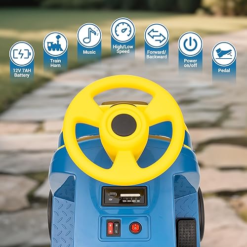 Miniatura 5 de Tren eléctrico de 2 plazas, coche eléctrico para niños de 12 V con silbato de tren, faro, MP3 y Bluetooth, juguete de conducción a batería sin