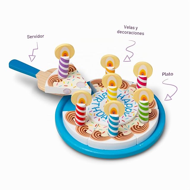 Foto 6 de 8 de MELISSA & DOUG - Set de Juego Tarta de Cumpleaños de Madera: Tarta de Juguete para Cortar y Decorar - 6074876