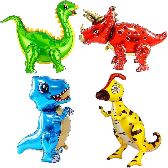 CHODAM 4 x Giant Dinosaur Balloons 3D for Birthday Party, Events and Baby Showers - Kids Decoration, Party Foil Balloon for Children's Gift & Toys