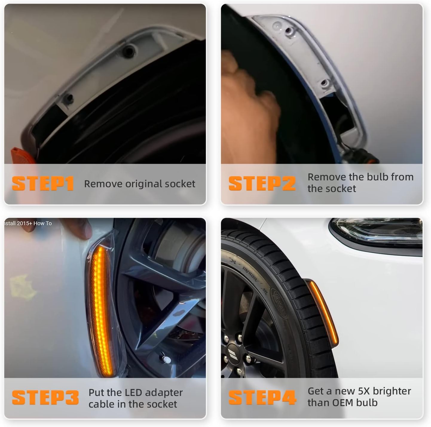 LED Side Marker Lights Compatible with Dodge Charger 2015 2016 2017 2018 2019 2020 2021 Front Rear Fender Bumper Lamps Pack of 4