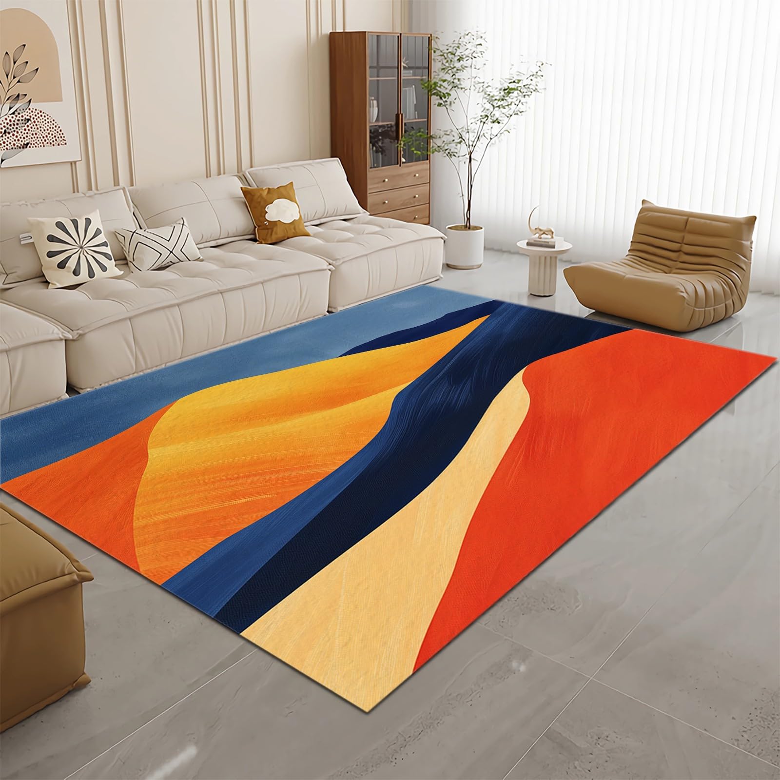 Washable Area Rugs 5 x 7 ft Carpet, Simple Style Desert River Decor Rugs, Colorful Long Runner Non-Slip Rugs, Pet & Child Friendly Carpets, for Living