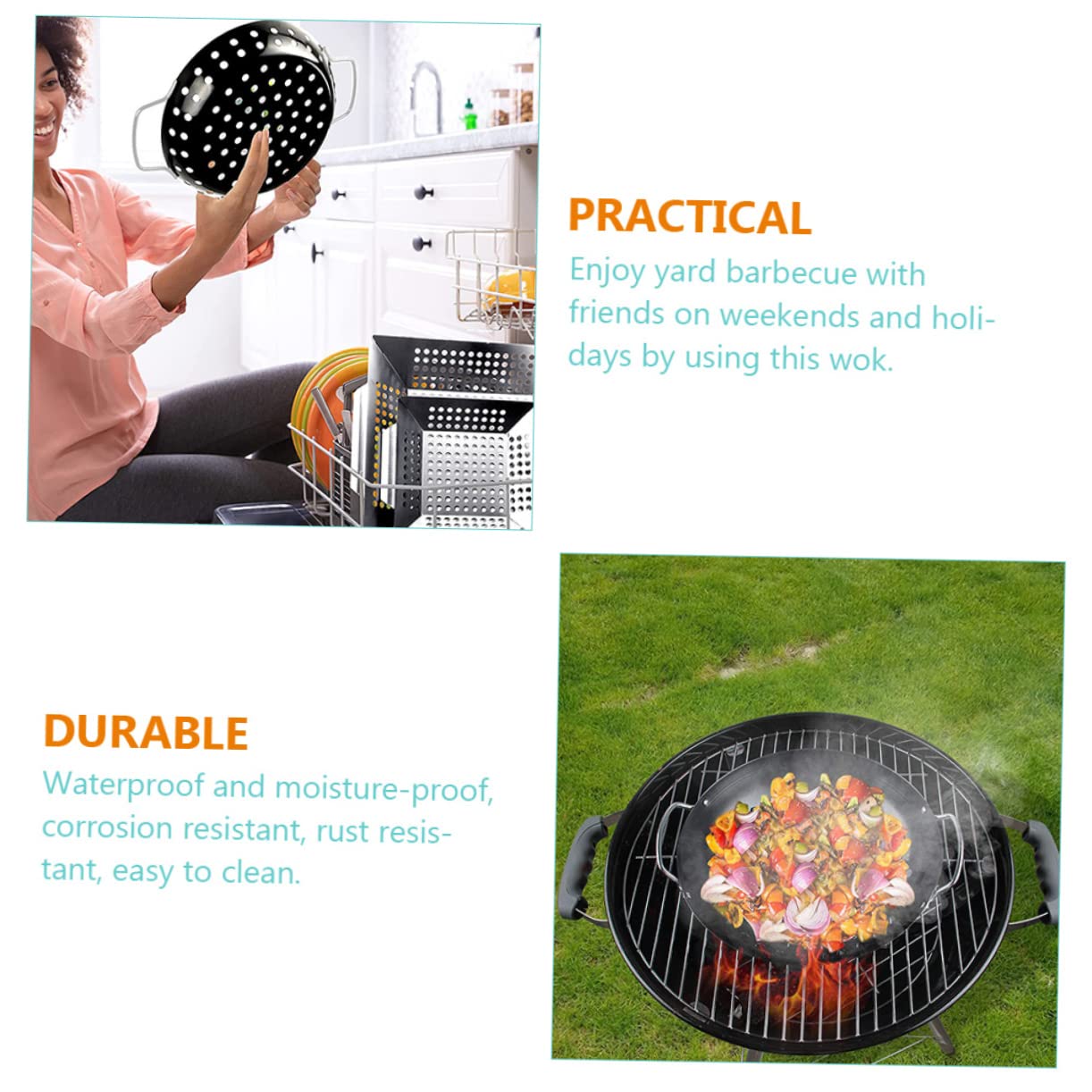 HANABASS Vassoio per Barbecue in Acciaio al Carbonio Rivestimento Antiaderente, Cestino Drenante Doppia Maniglia, Facile da Pulire, per Uso Professionale e Domestico