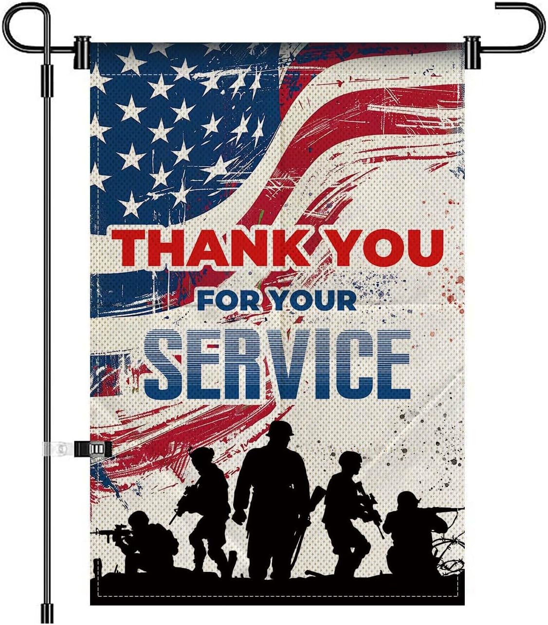 Thank You for Your Service Garden Flag Patriotic Banner 12X18 IN Memorial Day, Fourth of July, Veterans Day Patriotic Decorations (V3)