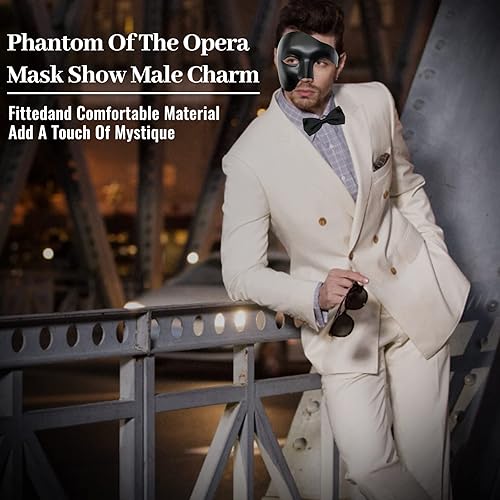 Miniatura 4 de FunMular Máscara de mascarada para hombre, fantasma de la ópera, máscara de media cara con corbatín, máscaras venecianas para fiesta de Halloween