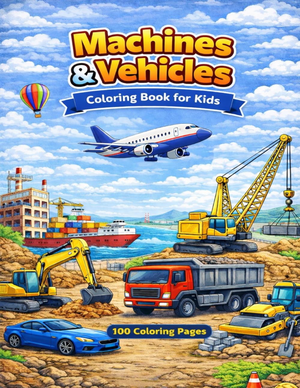 Machines and Vehicles Coloring Book for Kids: 100 Pages