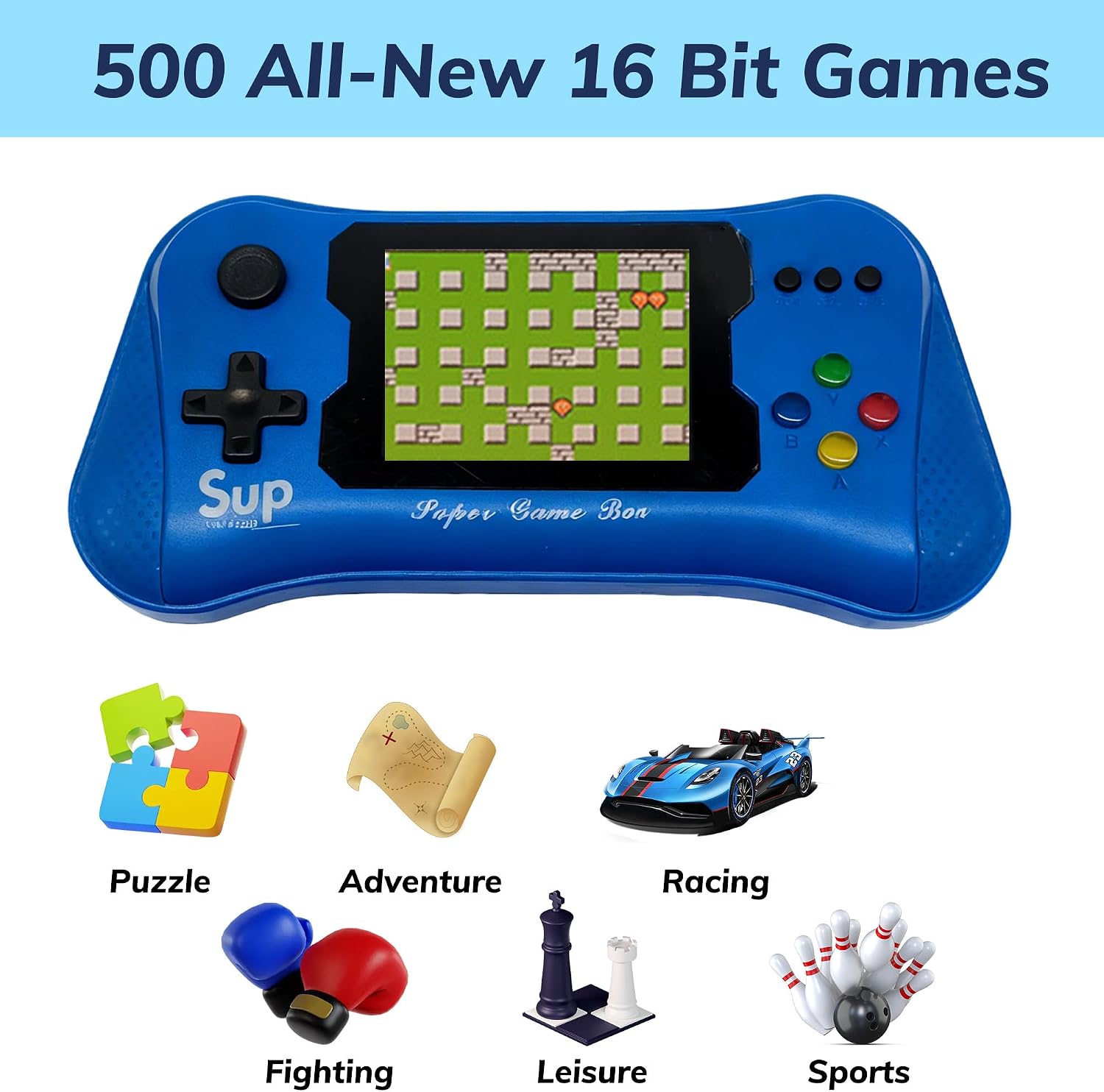 Handheld Game for Kids, Preloaded 500 Retro Video Games, Portable TV Video Gaming Player, Portable Gaming Player Rechargeable Battery 3.5" LCD for Grandkids and Toddlers (Blue)
