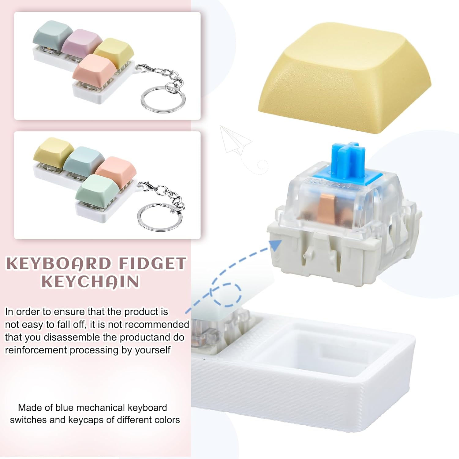 Taiyin Keyboard Toy Clicker Keyboard Fidget Keychain Decompression Toys Button Stress Relief Gifts for Adult to Relief Stress Pass The Time(Macarons Colors,L Style)