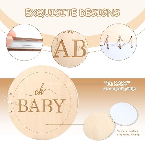 Miniatura 3 de Torribaly Libro de invitados y bolígrafo de madera para baby shower, libro de recuerdos de primer año, libro de recuerdos jornal, libro de inicio de