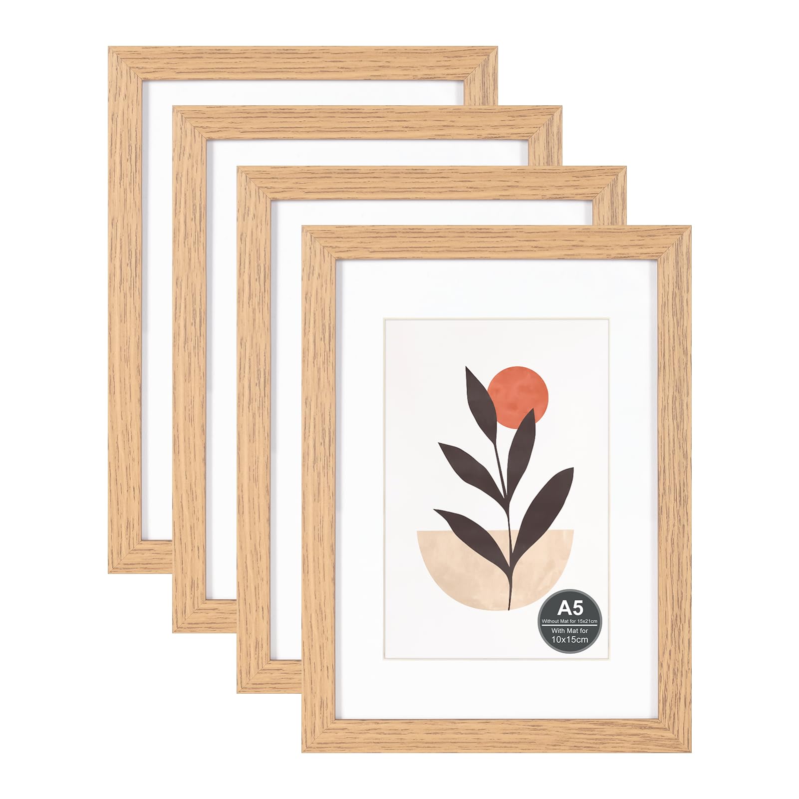 A5/15x21cm Picture Frame with 10x15cm Mount, Natural Wood Photo Frames with Perspex Front, Stand Tabletop or Wall Hanging in Living Room, Bedroom, Office, Gallery, Set of 4 โ image 1