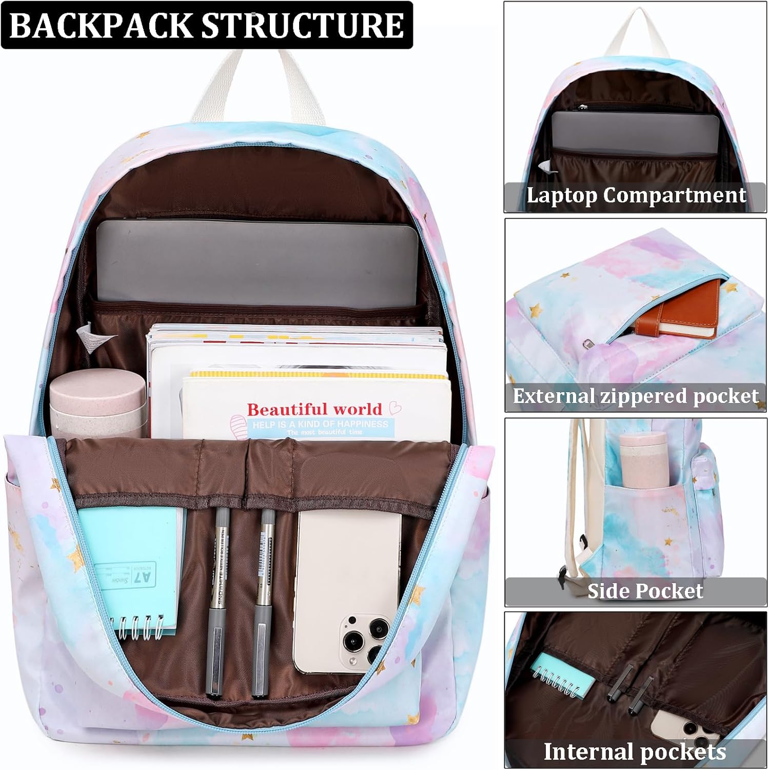 JIANYA Backpack for School, Water Resistant Bookbags Kids School Backpack with Lunch Box, Grey