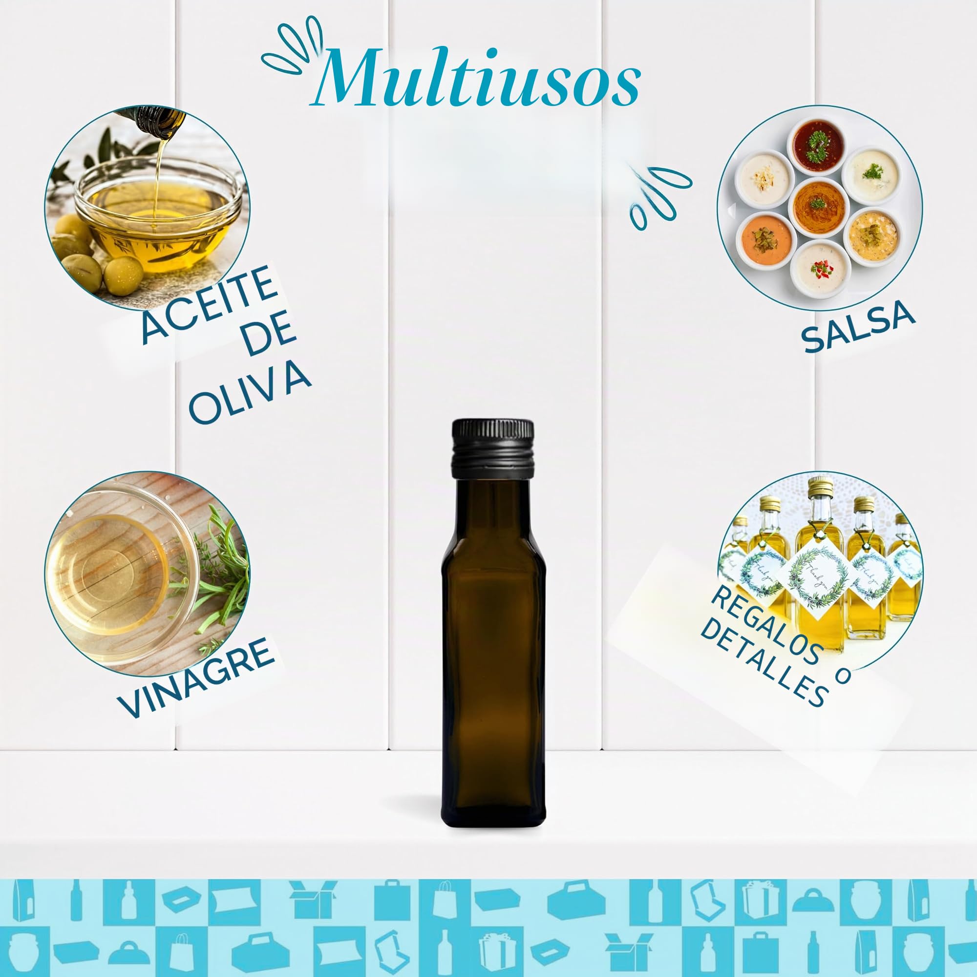 20 Botellas de Cristal Oscuro 100 ml con Tapón de Rosca Negro + 20 Cajas + 20 sellos + 20 Etiquetas Kraft + Cuerda – Botellas Pequeñas para Aceite de Oliva, Vinagre, Alcohol, Muestras