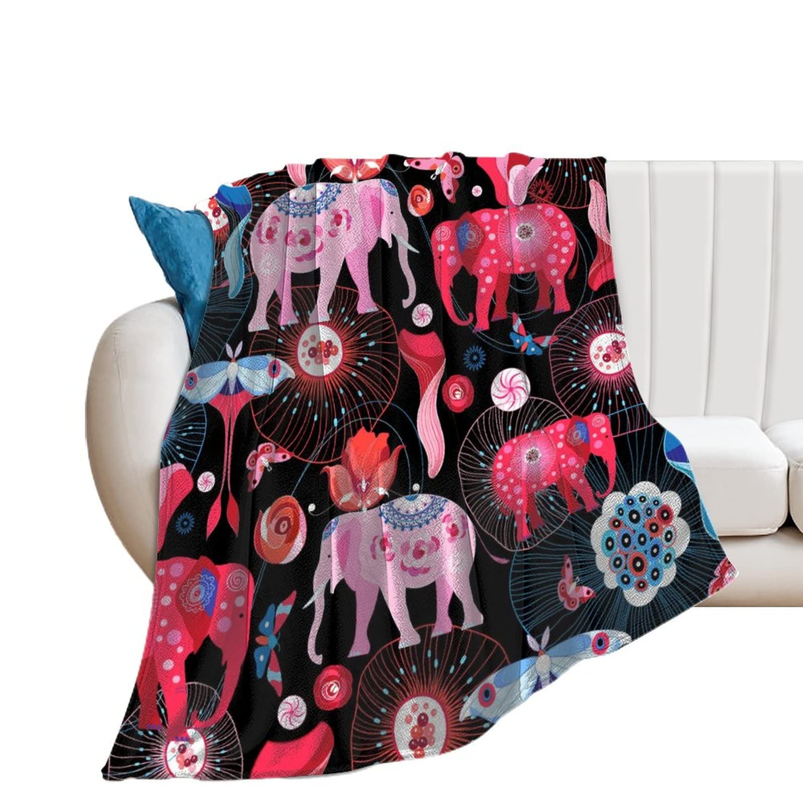 Plaid en flanelle haut de gamme motif éléphant couverture douce lit canapé 100x130