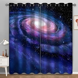 Aimego Galaxy Blackout Curtains Outer Space Universe Nebula Starry Sky Solar Planet Drapes Decor for Kids Boys Bedroom Window Treatment Grommet Top Room Darkening Curtains 2 Panel Set, 42